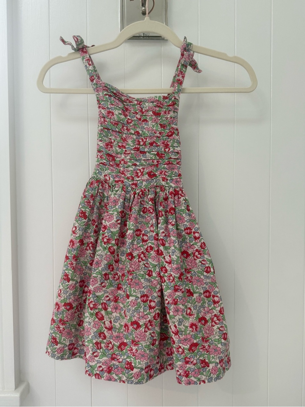 Mini Boden Pink and Green Floral Tie-Shoulder Sundress